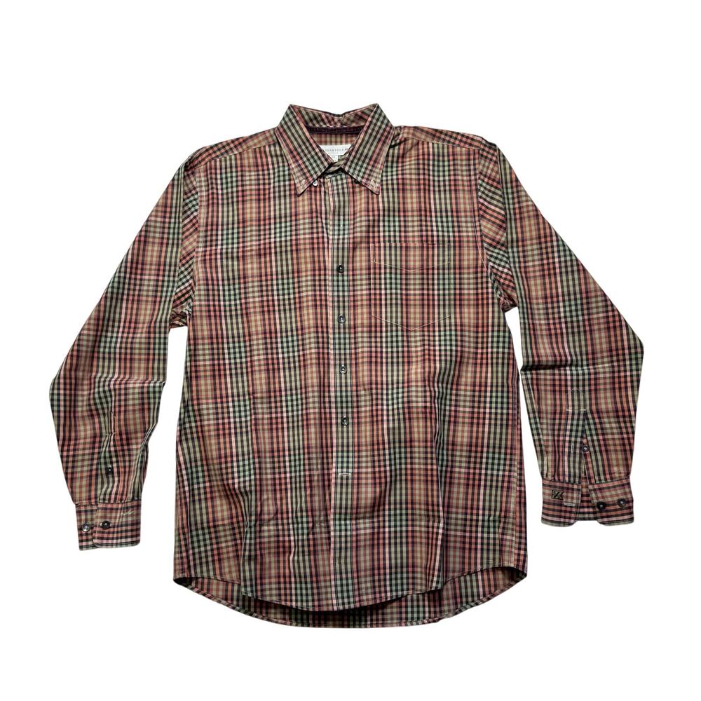 Cutter & Buck Button Down Gingham Check Long Sleeve Brown Shirt Men's‎ Medium